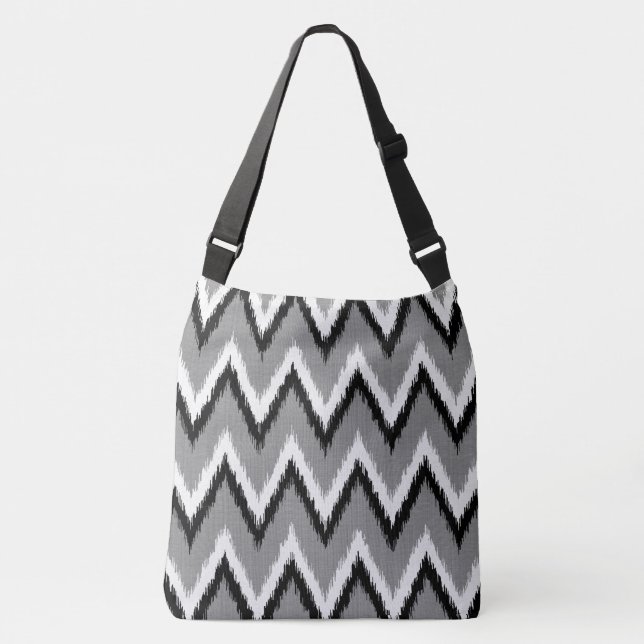 Bolsa Ajustável Tiras Ikat Chevron - Cinzas/Cinzas, Pretas e Branc (Frente)
