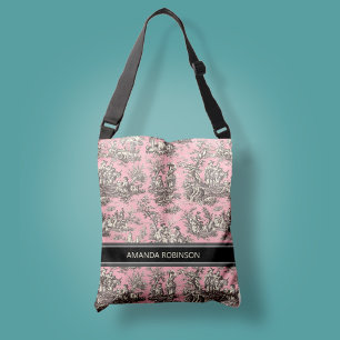 Bolsa Ajustável Tóile de jouy, preto-e-rosa, impressa
