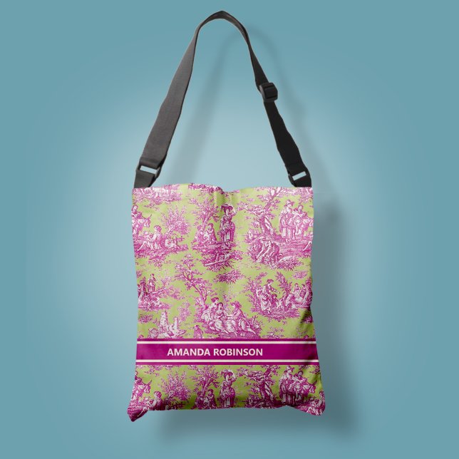 Bolsa Ajustável Tóile de jouy verde-rosa Elegante (Criador carregado)