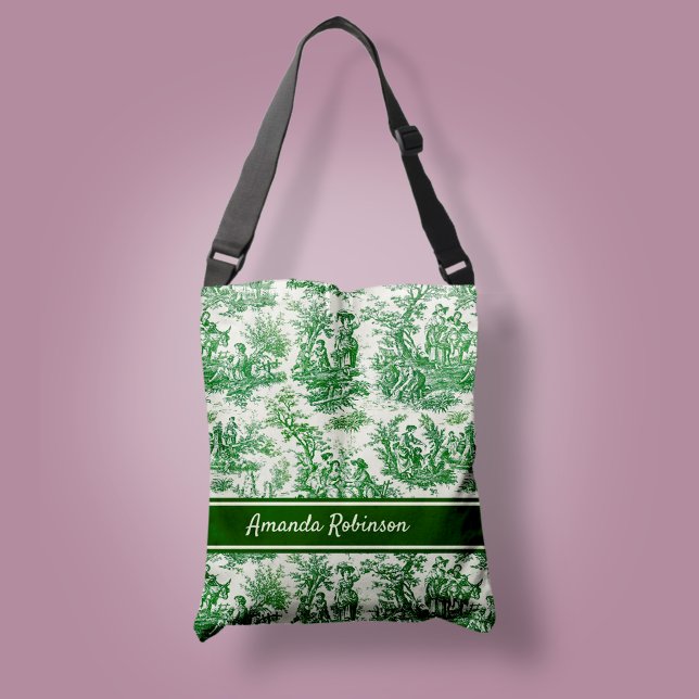 Bolsa Ajustável Torno branco verde-vivo de jouy impresso (Criador carregado)