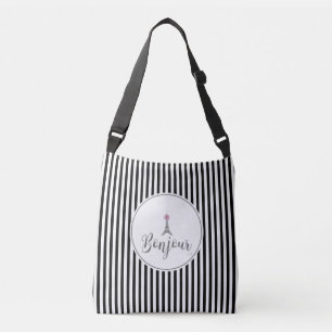 Bolsa Ajustável Torre Eiffel Bonjour com laço rosa