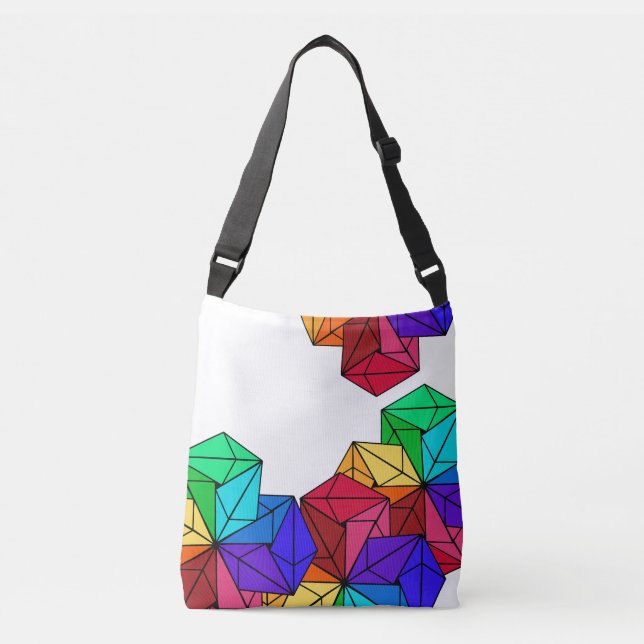 Bolsa Ajustável Triângulos do Cubo Arco-Íris 3D Brilhante em Branc (Frente)