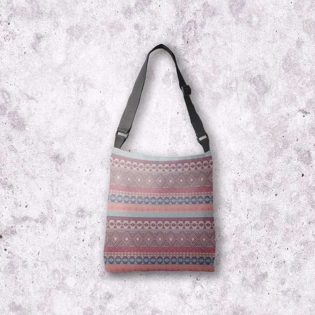 Bolsa Ajustável Tribal Geométrica Mudcloth Stripe Boho Multicolor (Tote Bag - Tribal Geometric Boho Mudcloth Stripes Colorful Red Purple Blue Orange)