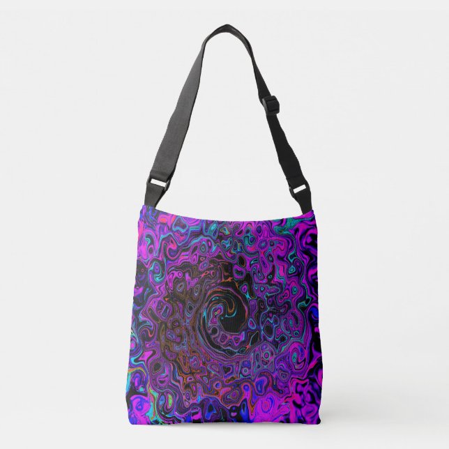 Bolsa Ajustável Trippy Black and Magenta Retro Liquid Swirl (Frente)