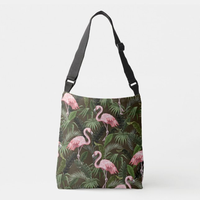 Bolsa Ajustável Tropical Flamingo Pattern: Folhas Vintage (Frente)