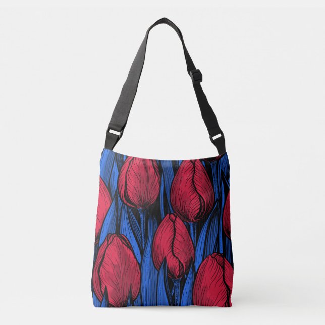 Bolsa Ajustável Tulipas em vermelho e azul (Frente)