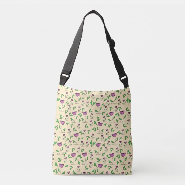 Bolsa Ajustável Tulipas roxas em fundo amarelo (Frente)