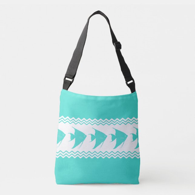 Bolsa Ajustável Turquoise White Coastal Angelfish Stripes (Frente)