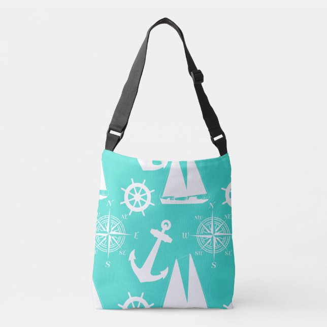 Bolsa Ajustável Turquoise White Nautical Coastal Boating (Frente)