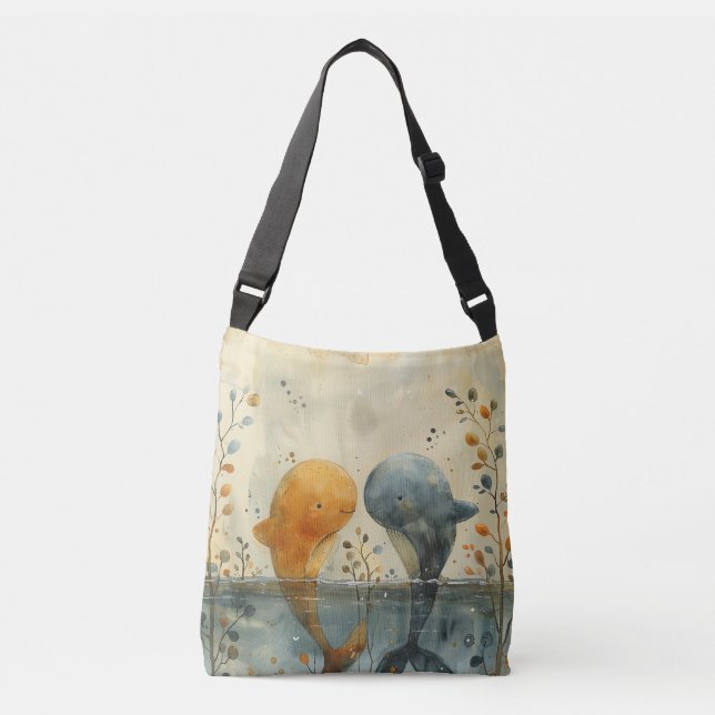 Bolsa Ajustável Uma Pintura em Aquarela Cócica de Duas Baleias (Frente)