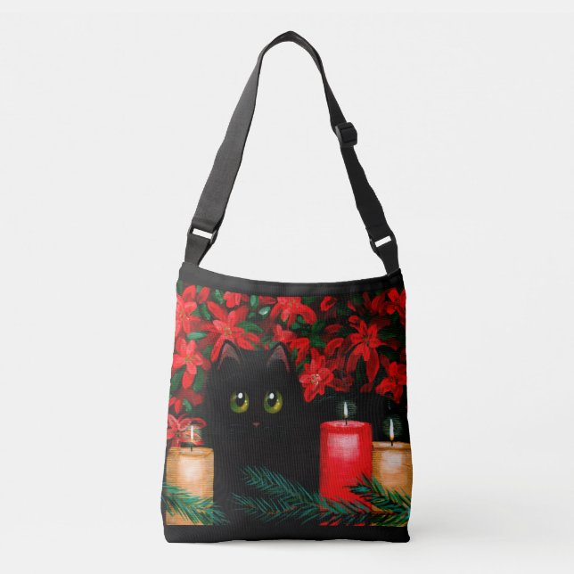 Bolsa Ajustável Velas de Natal Black Cat Poinsettias (Frente)