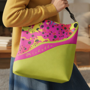 Bolsa Ajustável Verde Lima e Abstrato Pontilhado de Rosa