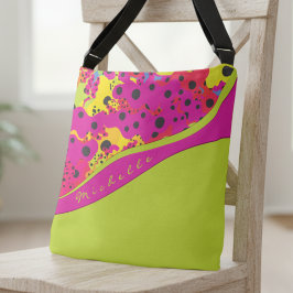 Bolsa Ajustável Verde Lima e Abstrato Pontilhado de Rosa