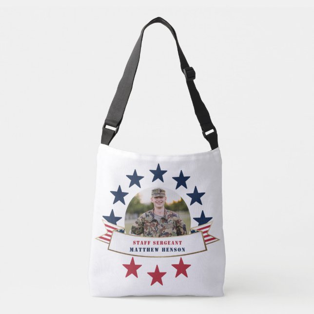 Bolsa Ajustável Veteran Service Photo Red White Crossbody Ba (Frente)