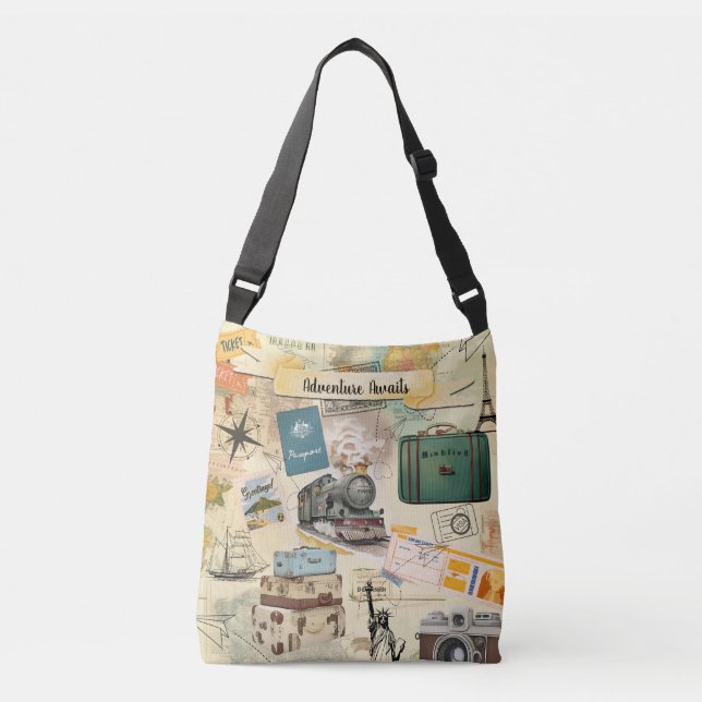 Bolsa Ajustável Viagens vintage Collage Crossbody Bag (Frente)