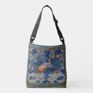 Bolsa Ajustável Vintage de bordado chinês azul-pássaro