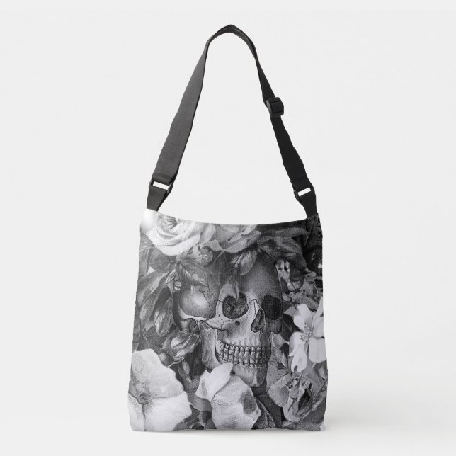 Bolsa Ajustável Vintage Floral Skull Black & White (Frente)