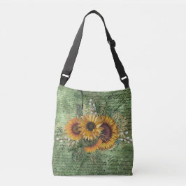 Bolsa Ajustável Vintage Sunflower Buquê Ephemera Verde