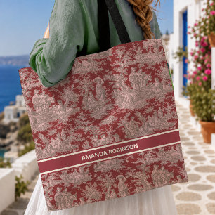 Bolsa Ajustável Vintage vermelho rosa toile de jouy impresso