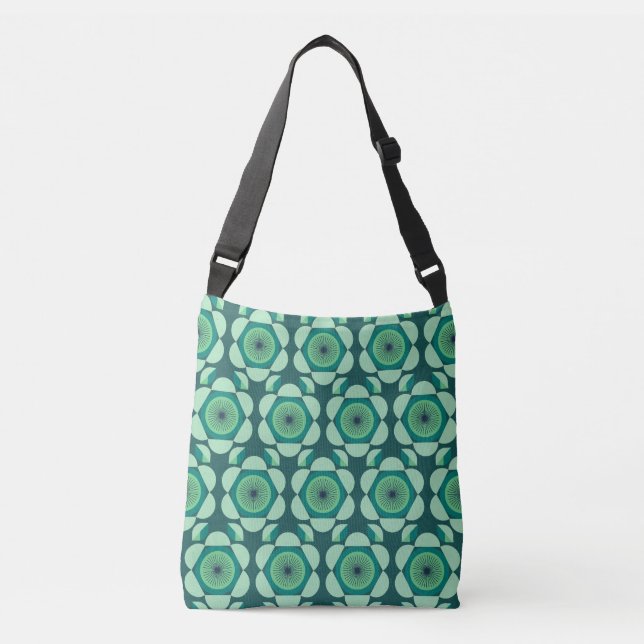 Bolsa Ajustável Vírus floral dos anos 70 - verde e azul (Frente)