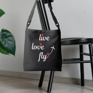 Bolsa Ajustável Viva Amor Voe Textos Corações e Viagens de Avião