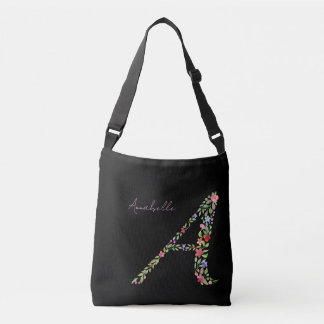 Bolsa Ajustável Watercolor Floral Elegante Monograma - Letra A