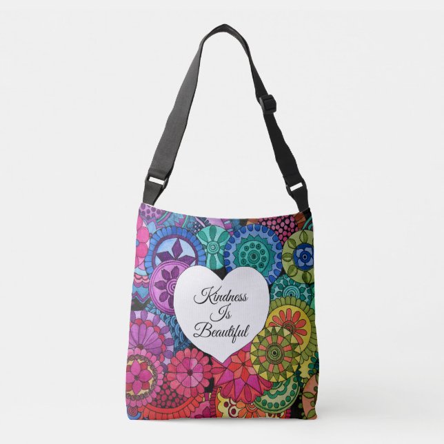 Bolsa Ajustável Watercolor Rainbow Mandala Com Coração (Frente)