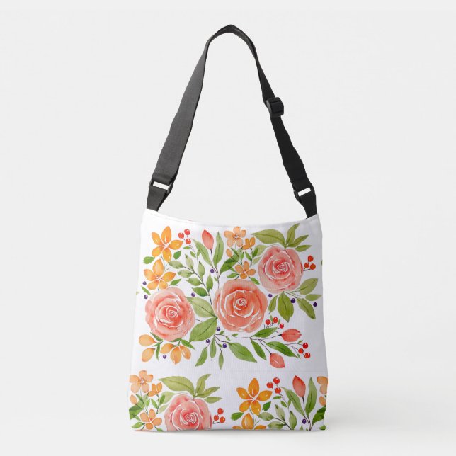 Bolsa Ajustável Watercolor Rose Bouquet Bag (Frente)