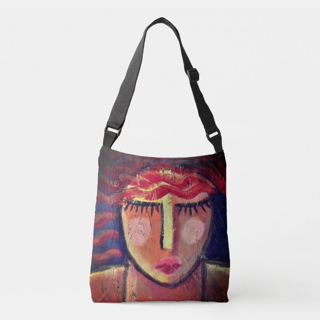 Bolsa Ajustável Wavy Red Hair Abstrato Art (Frente)