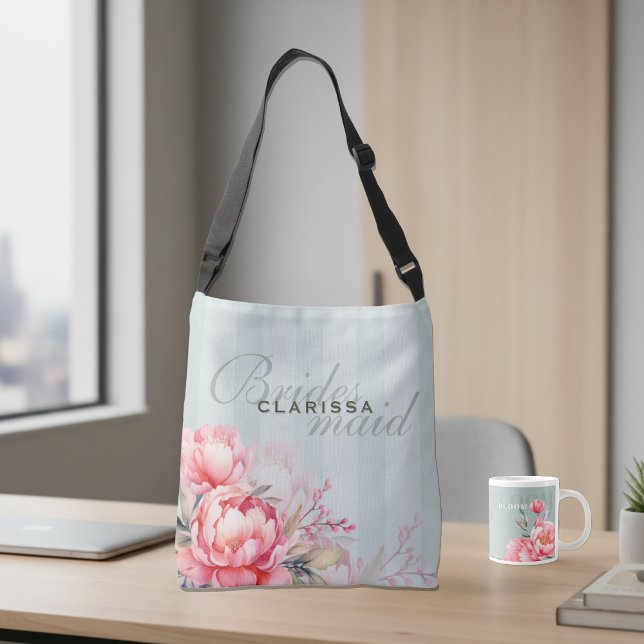 Bolsa Ajustável Wedding Bridesmaid | Pink Peony & Sage Green (A curated duo. The Peony Sage tote back-view, styled with our signature botanical mug.)