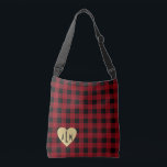 Bolsa Ajustável Xadrez de búfalo com coração monograma<br><div class="desc">Xadrez de búfalos,  padrão de damasco vermelho e preto com coração de ouro e monograma. Mova o coração e o monograma para qualquer lugar na bolsa. Eliminar o coração e alterar as cores do monograma,  se preferido. presente de excelente para damas de honra e festas de solteira.</div>