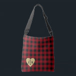 Bolsa Ajustável Xadrez de búfalo com coração monograma<br><div class="desc">Xadrez de búfalos,  padrão de damasco vermelho e preto com coração de ouro e monograma. Mova o coração e o monograma para qualquer lugar na bolsa. Eliminar o coração e alterar as cores do monograma,  se preferido. presente de excelente para damas de honra e festas de solteira.</div>