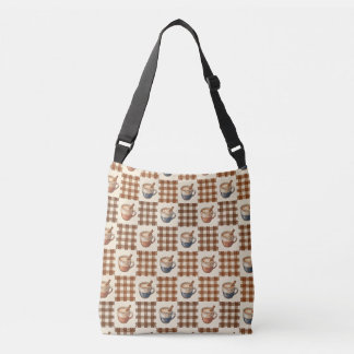 Bolsa Ajustável Xadrez de Outono com Xícaras de Café