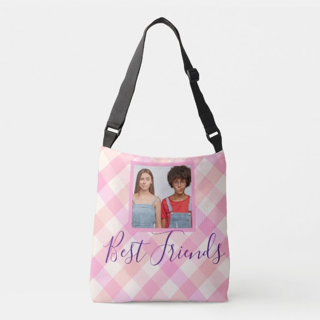 Bolsa Ajustável Xadrez rosa fotográfico dos melhores amigos (Frente)