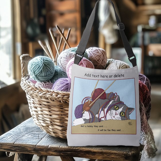 Bolsa Ajustável Yarn Knitting Engraçado Cat (Criador carregado)