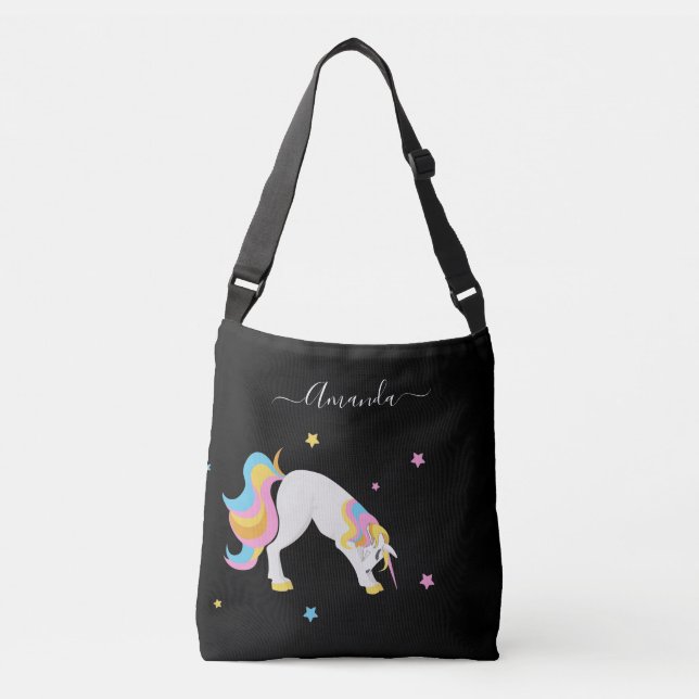 Bolsa Ajustável Yoga Unicorn coloca nome preto como uma gracinha (Frente)