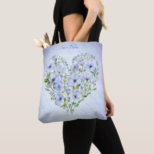 Bolsa Azul Coração Floral Tote