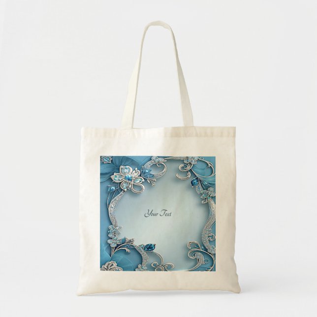 Bolsa Azul Ornada com Flores (Frente)