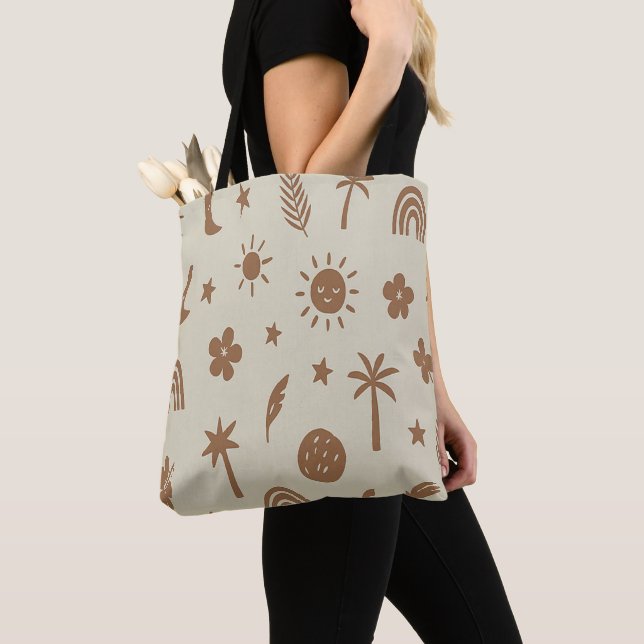 Bolsa Boho Tote Palma Bege e Lua (Close Up)
