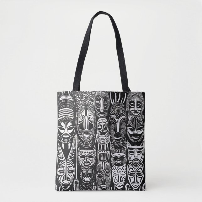 Bolsa Branco Negro Máscaras Tribais Africano (Frente)
