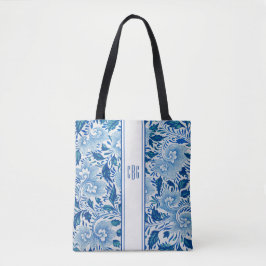 Bolsa Chic de Chinoiserie Azul e Branco com Monogr