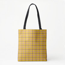 Bolsa Clássica Tote Xadrez Amarelo Roxo Branco