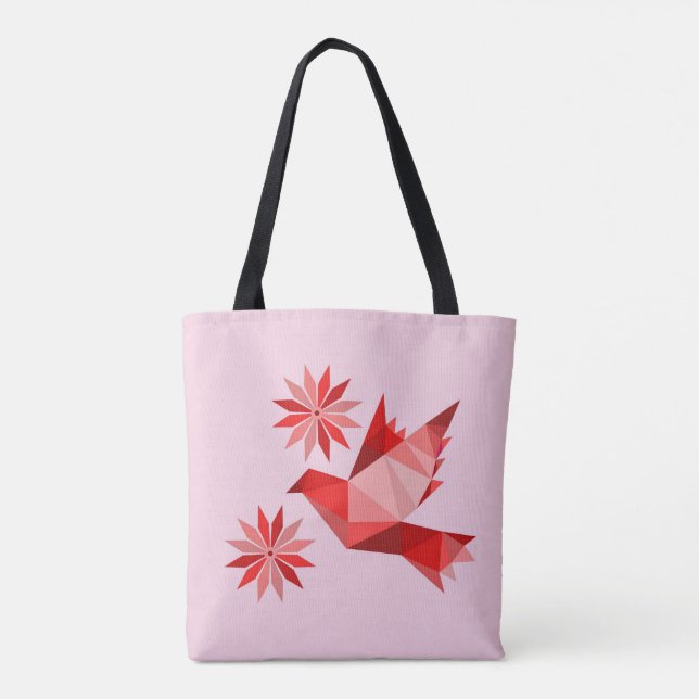 Bolsa com pássaro criativo com flor (Verso)