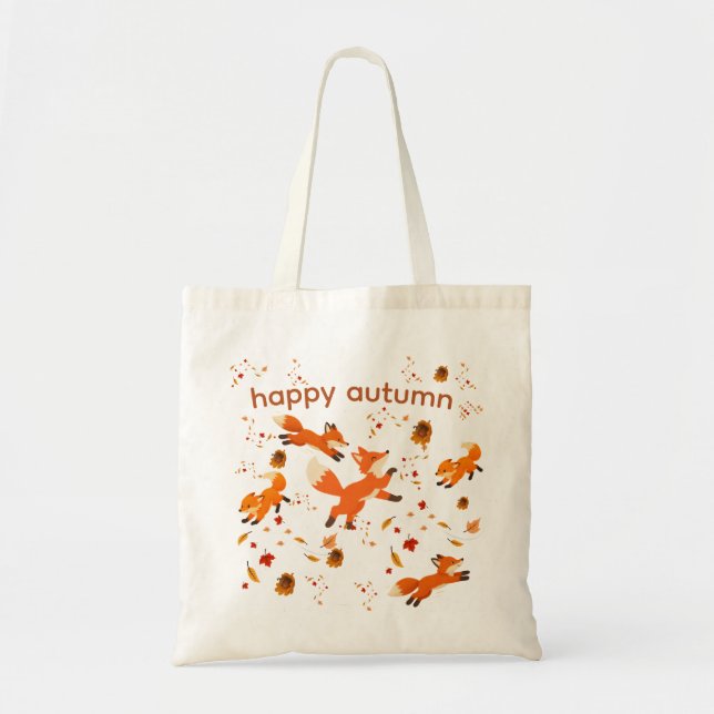 Bolsa Cute Hello Autumn Fox Cozy Fall Tote - Sazon (Frente)