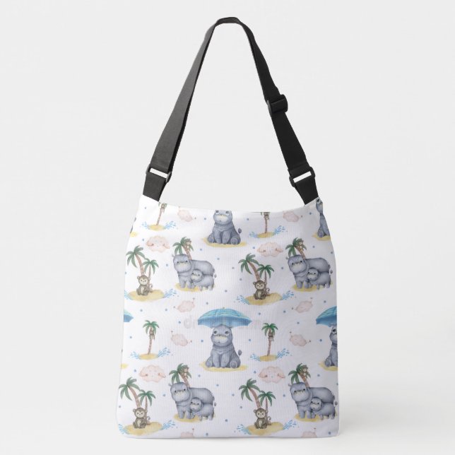 Bolsa de Bebê Tote “Hipopótamos-Macacos” Pintada à (Frente)