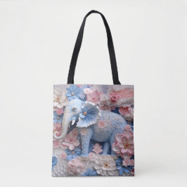 bolsa de canvas Bolsa de Elefante Azul 3D com Flor