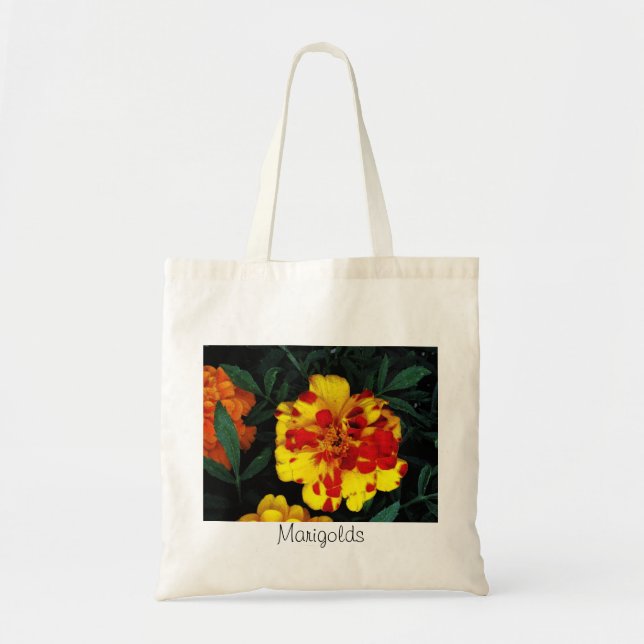 Bolsa de Canvas de Marigoldos Vermelhos Amarelos (Frente)
