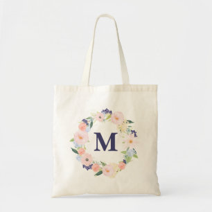 Bolsa de canvas de Monograma Personalizado Floral 