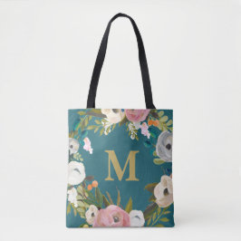 Bolsa de canvas de Monograma Personalizado Floral 