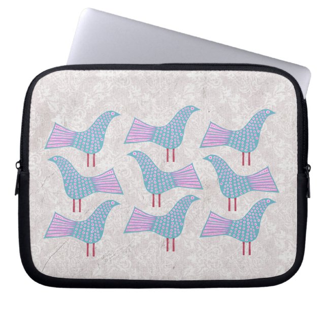 Bolsa de capa para laptop Ipad Funky Blue Birds (Frente)